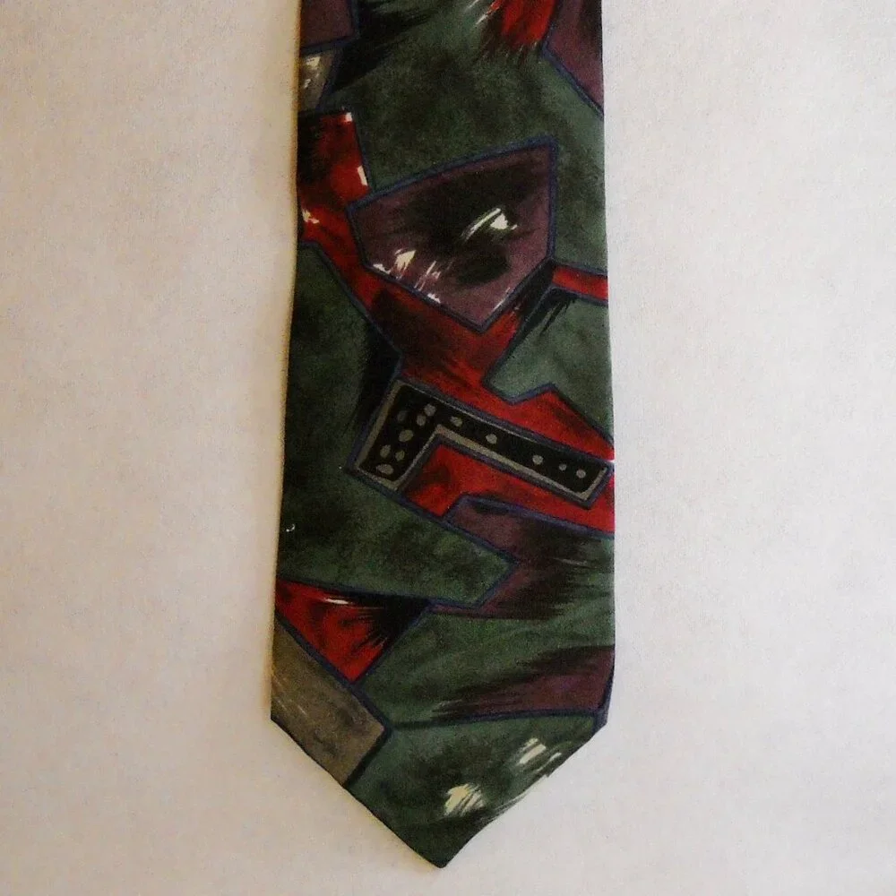 Bugatti Neck Tie Multi Color 100% Italian Silk Abstract Green Red Purple Men's